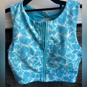 BuffBunny Limitless Zip Sports Bra - reflection print aqua blue - size S